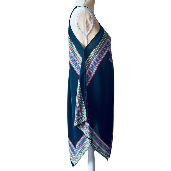 Meraki Handkerchief Dress Size Large Black With Colorful Border Spaghetti Straps - Picture 2 of 8